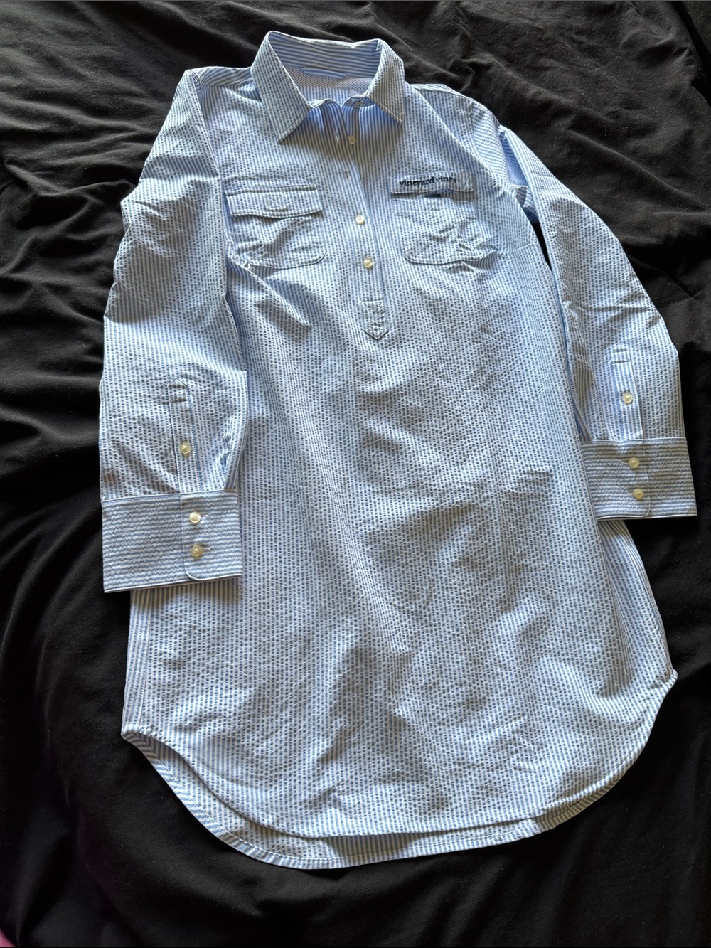 Vineyard Vines Light Blue Button-Down Seersucker Tunic Shirt